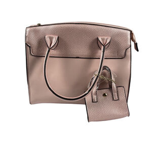 NEW Metallic Blush Pink Satchel Bag Set 2pc Crossbody Vegan Leather Handbag